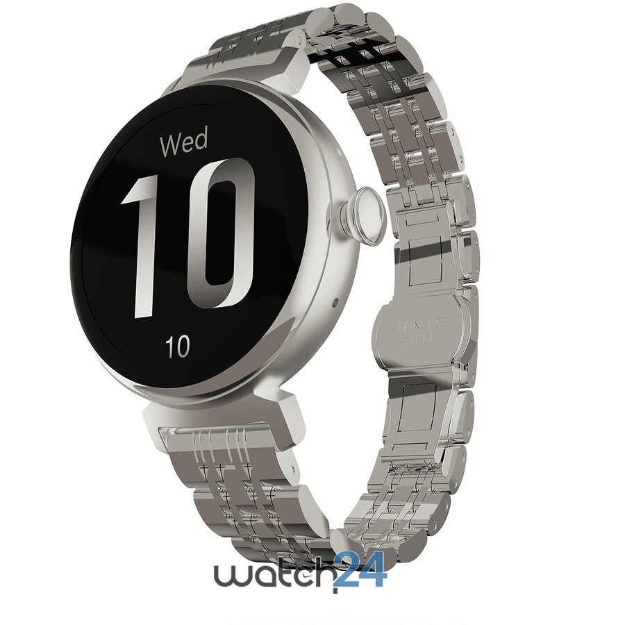 SmartWatch Aura cu Apel Bluetooth, 1.04 inch (340*340), Rezistenta la apa IP68, BPM, SPO2, Ciclu menstrual, Moduri sport, Vreme, Monitorizare somn, Argintiu