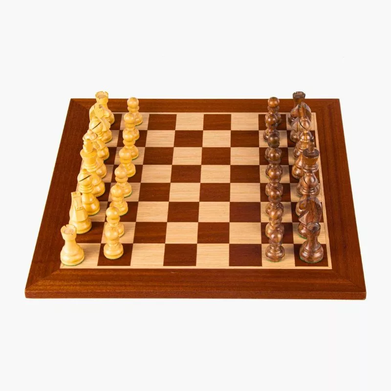 Joc Sah Staunton Regele de Mahon, caseta 50x50cm, tabla si piese din lemn
