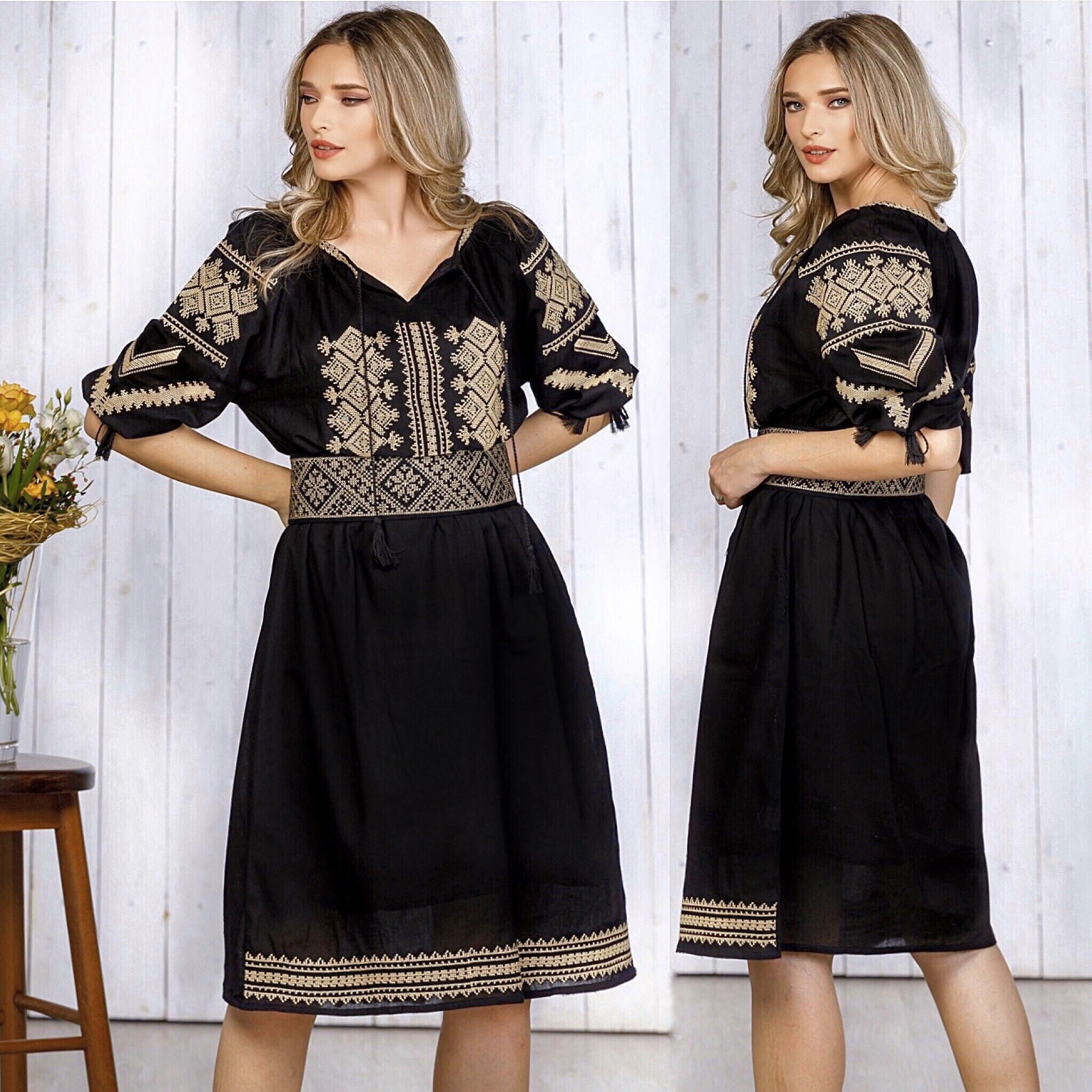Rochie Traditionala Neagra brodata - Ramona - Image 2