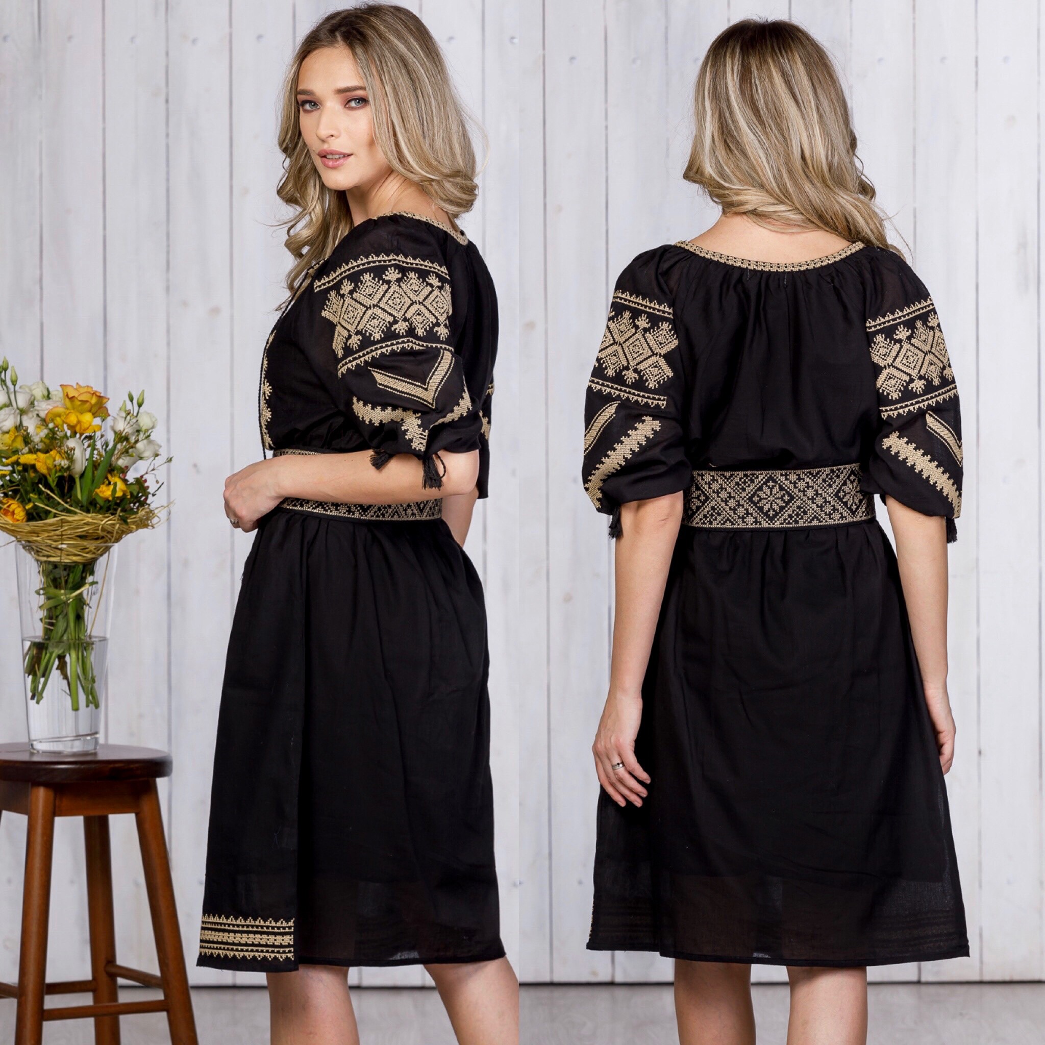 Rochie Traditionala Neagra brodata - Ramona - Image 3