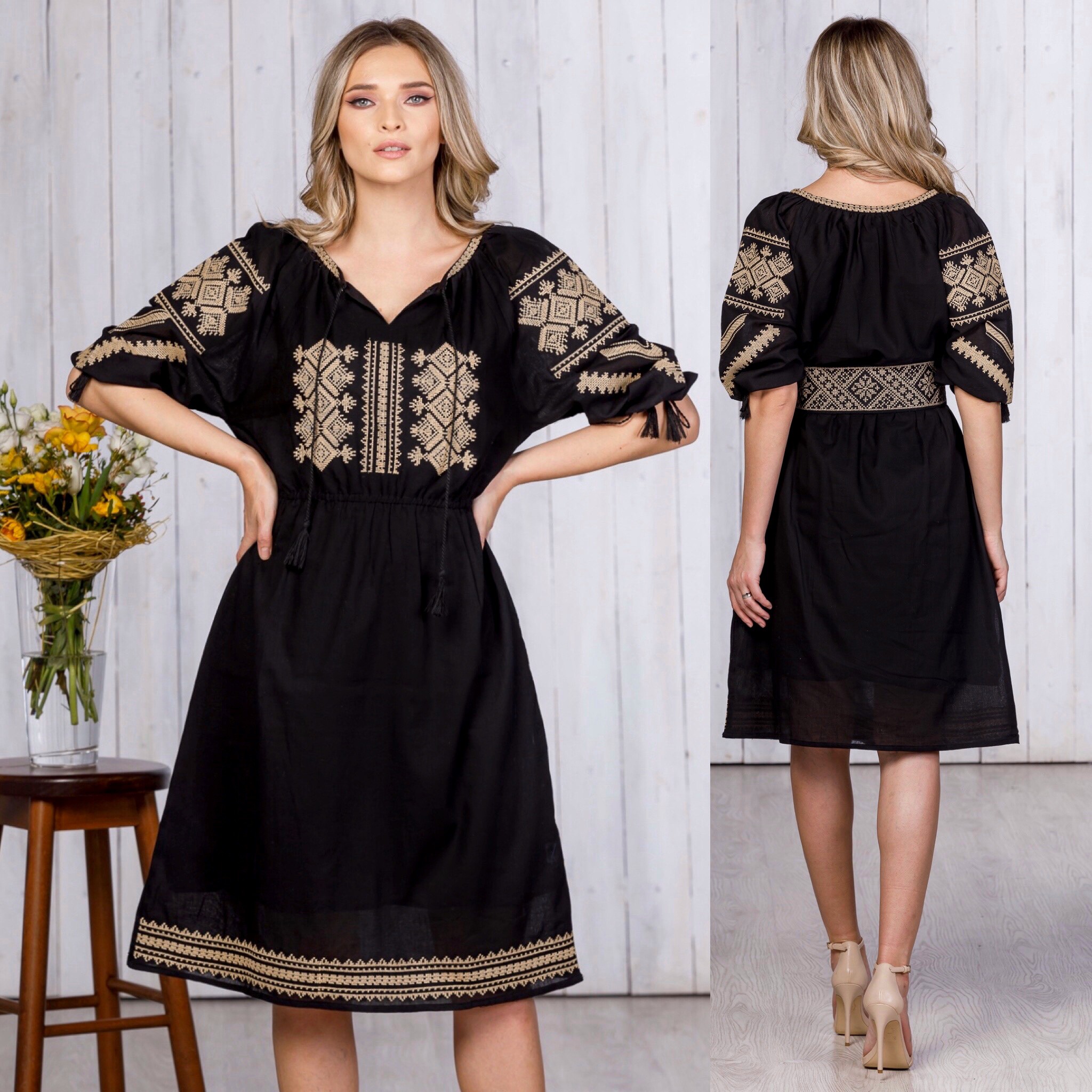 Rochie Traditionala Neagra brodata - Ramona - Image 4