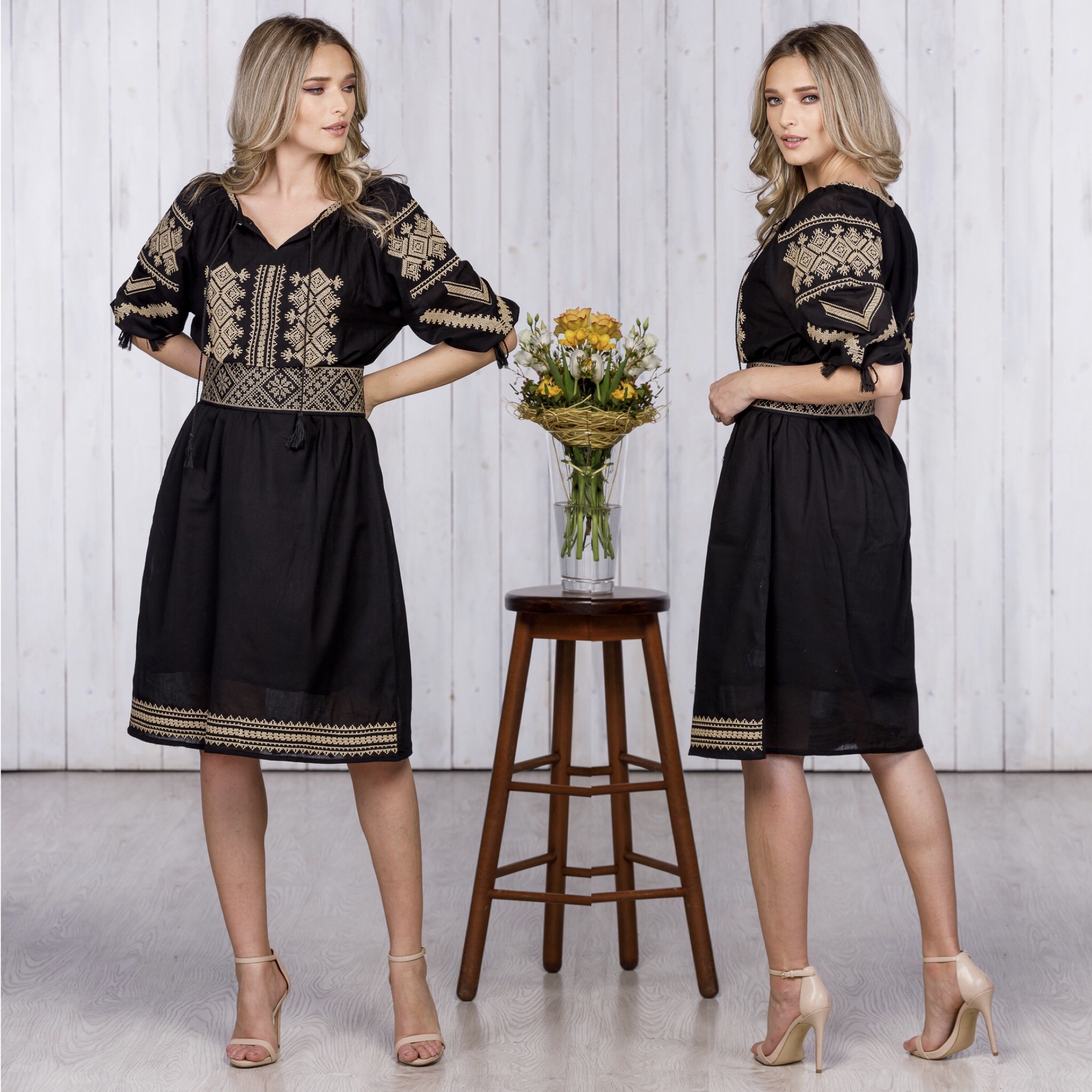 Rochie Traditionala Neagra brodata - Ramona - Image 5