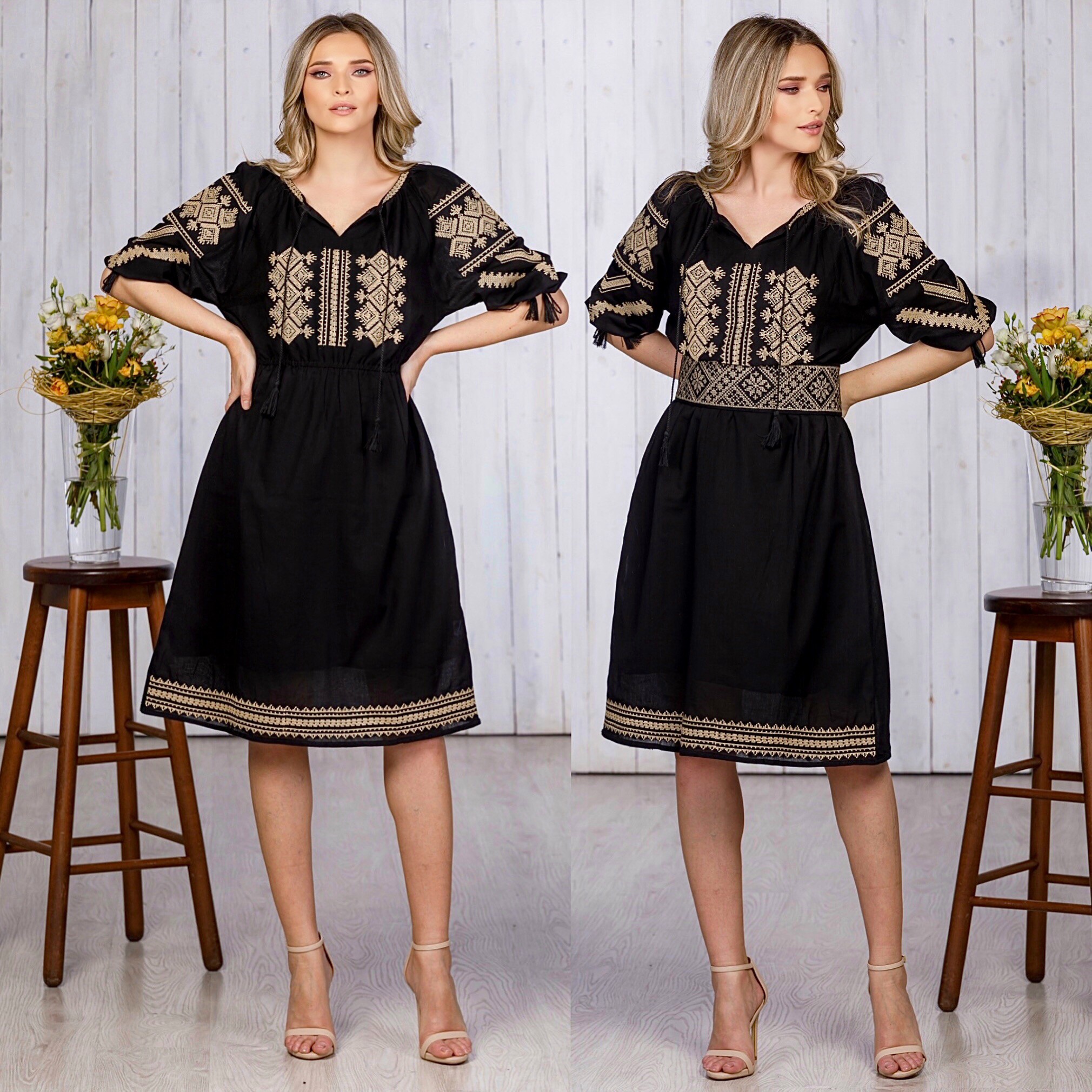 Rochie Traditionala Neagra brodata - Ramona - Image 6