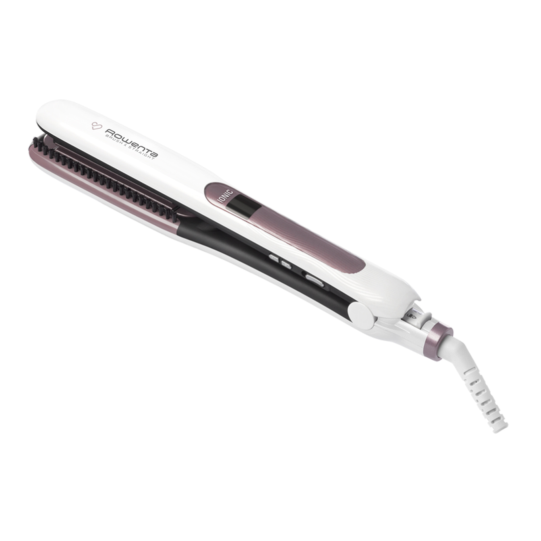 Placă de îndreptat părul Rowenta Brush&Straight Premium Care SF7510F0 LCD 130 - 200 °C perie integrată cu peri turali plăci mobile ionizare
