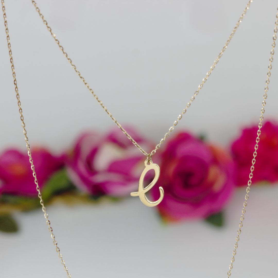 Lantisor personalizat cu litera sau cifra aur galben, alb sau roze 14K Rubinul
