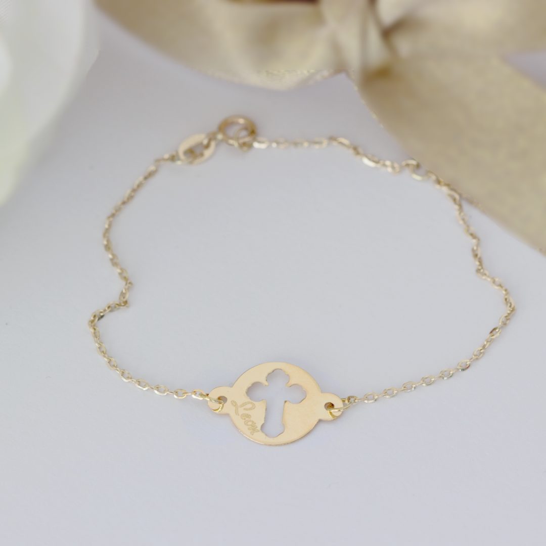 Bratara lant bebe sau copil – cruciulita in banut – din aur 14K Rubinul - Image 4