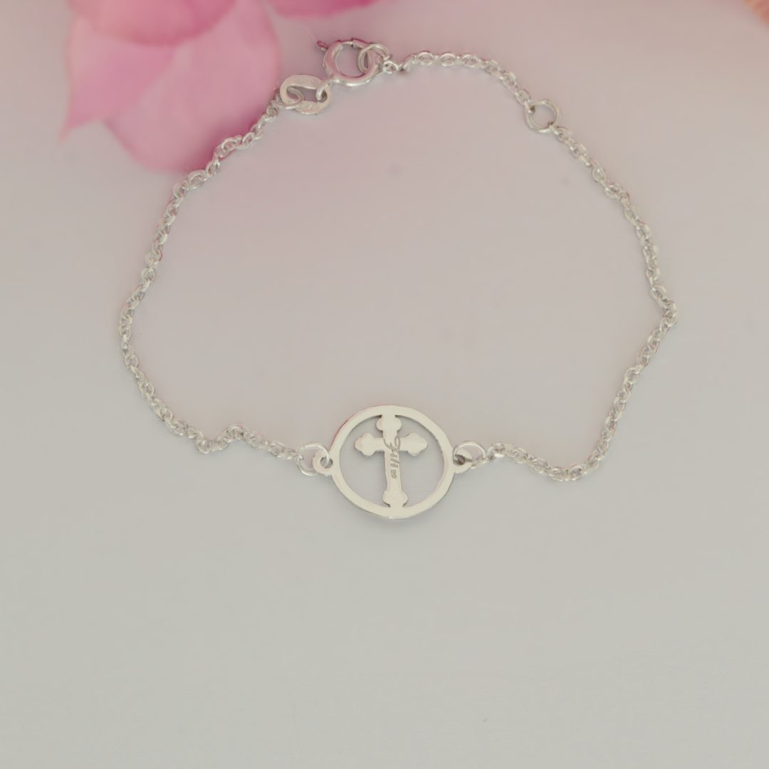 Bratara bebe-copil cu lant si cruciulita in rama – aur galben 14K Rubinul - Image 5