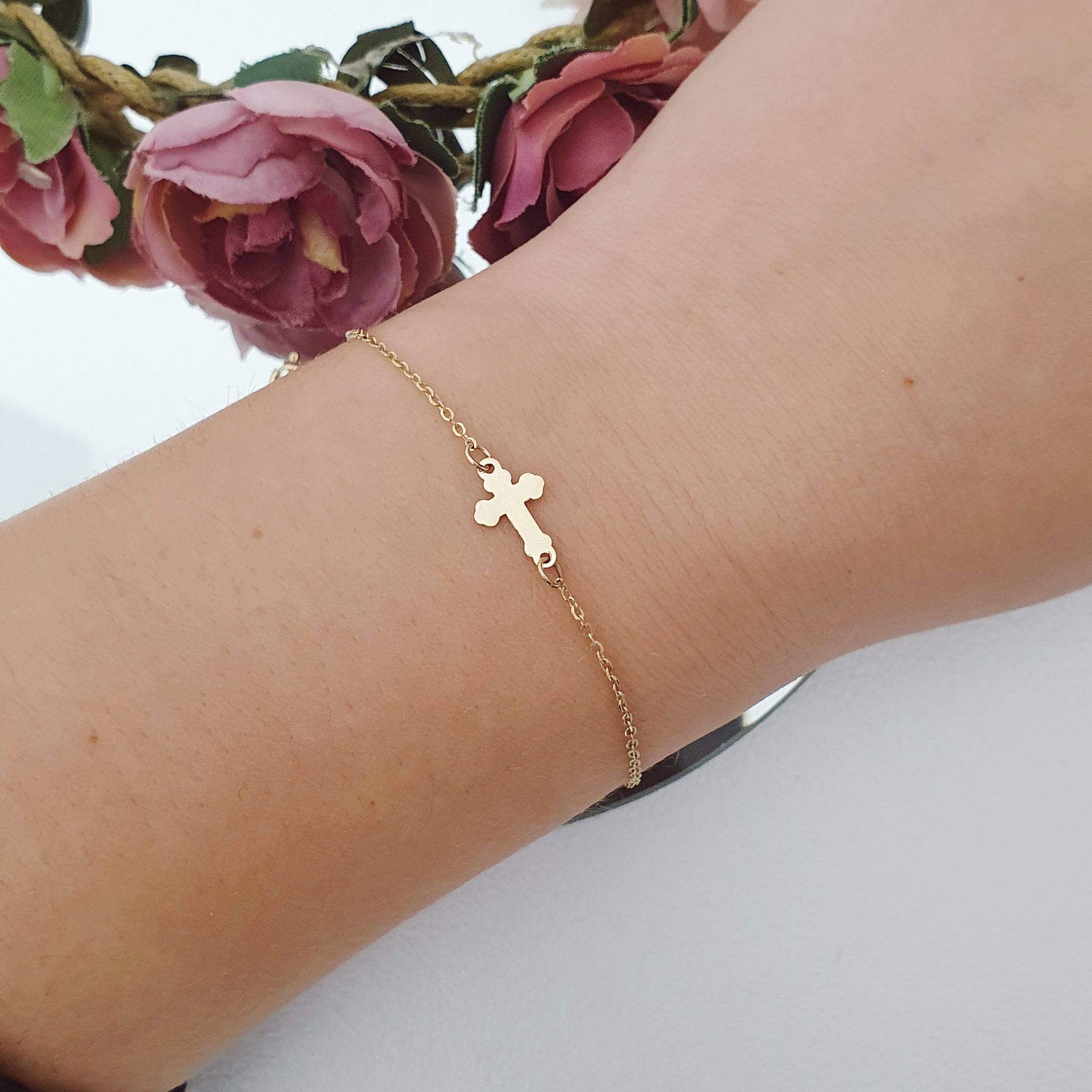 Bratara cruciulita cu lant bebe-copil aur galben alb sau roz 14K Rubinul - Image 2