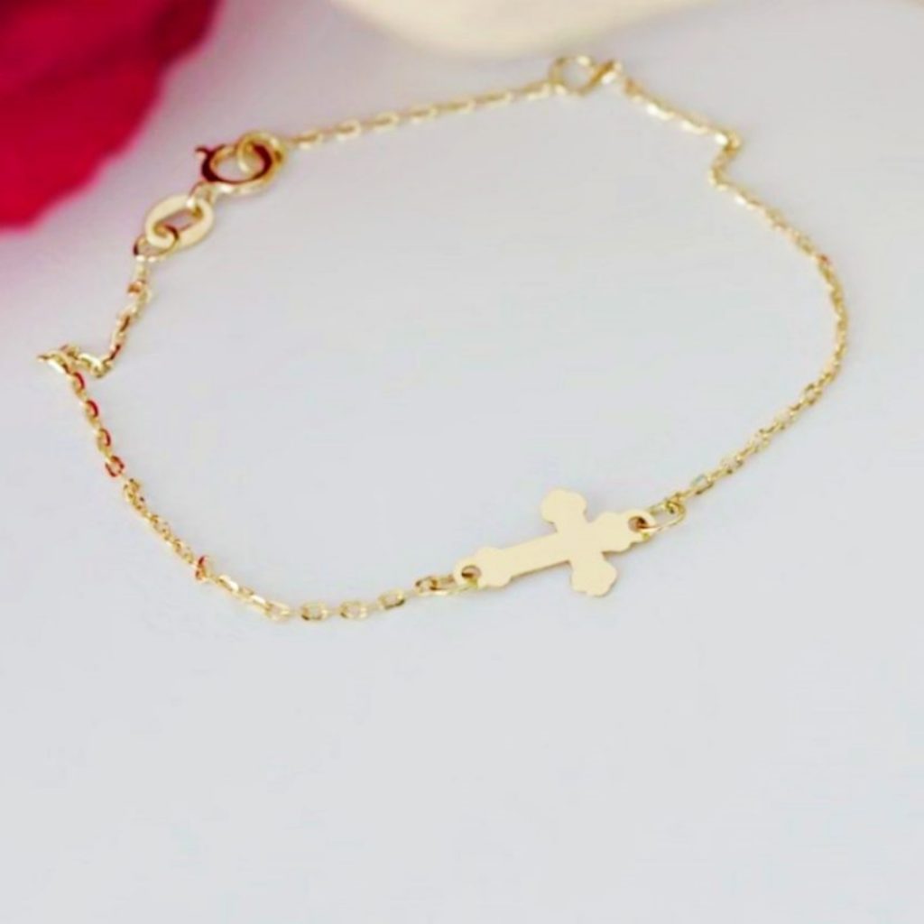 Bratara cruciulita cu lant bebe-copil aur galben alb sau roz 14K Rubinul - Image 6