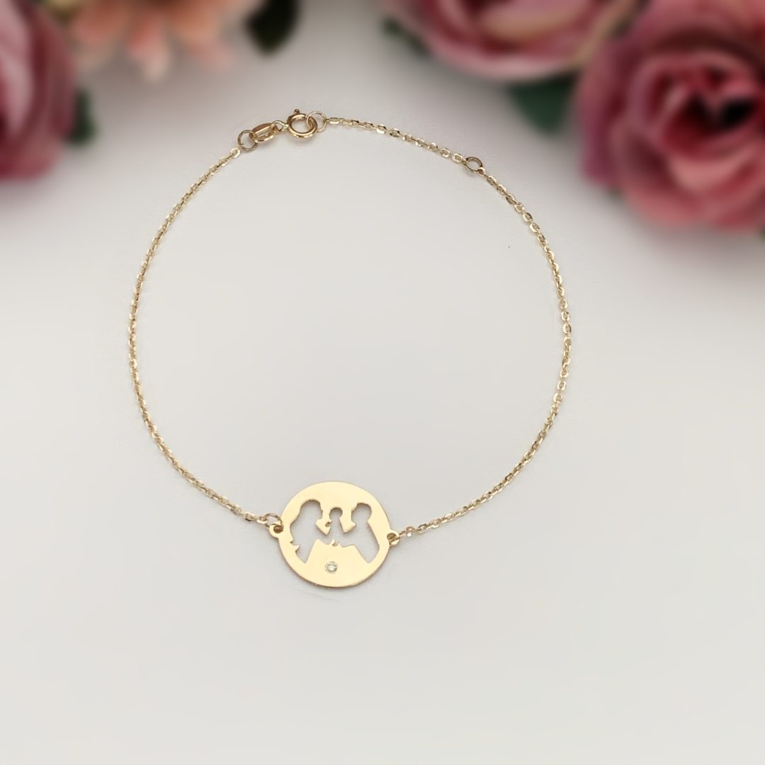 Bratara lant dama familie -mama, tata si bebe – din aur 14K Rubinul - Image 2