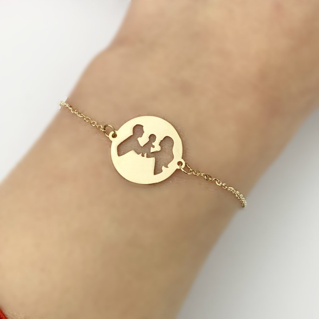 Bratara lant dama familie -mama, tata si bebe – din aur 14K Rubinul - Image 4