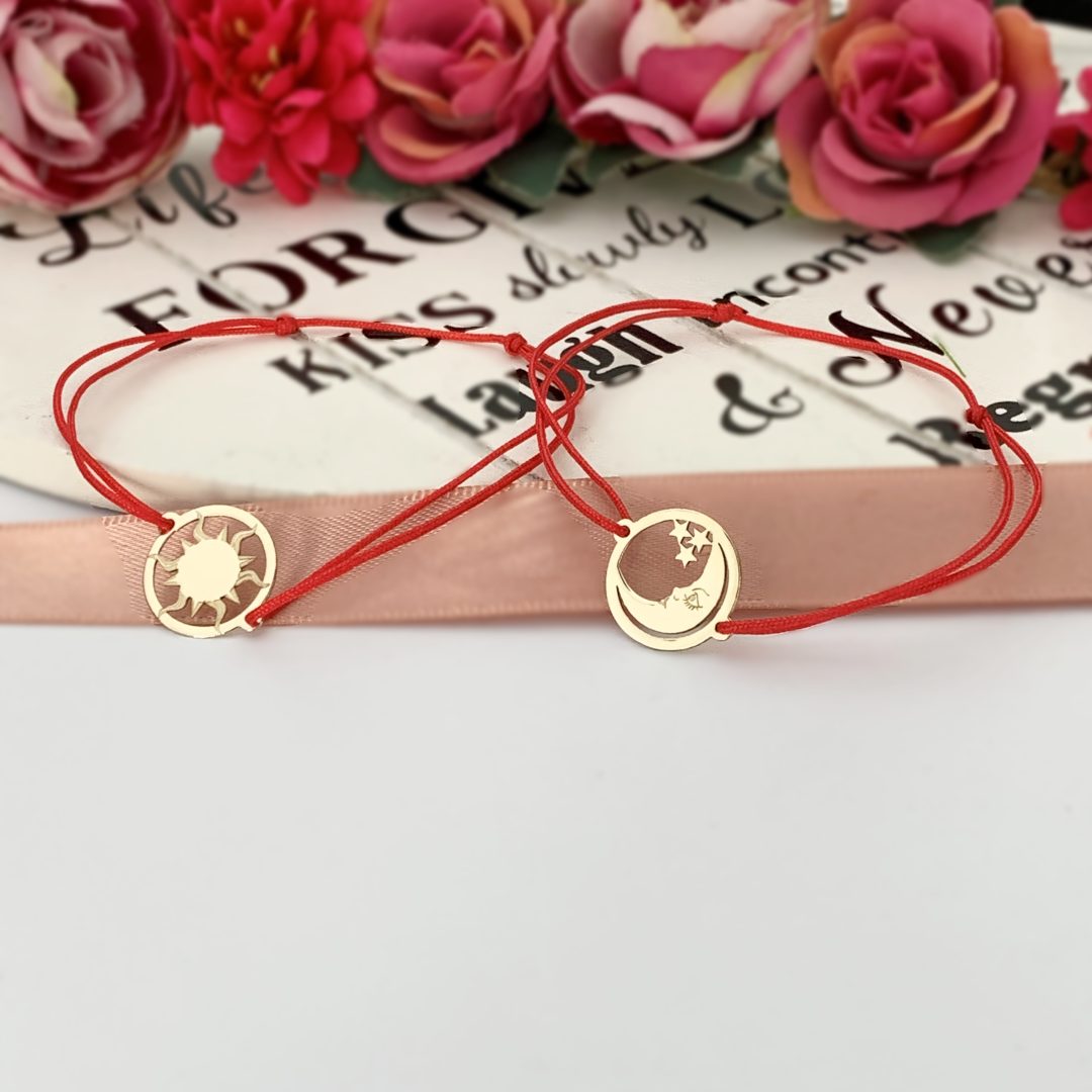 Set bratari cuplu luna si soare din aur 14K – cu snur reglabil Rubinul - Image 2