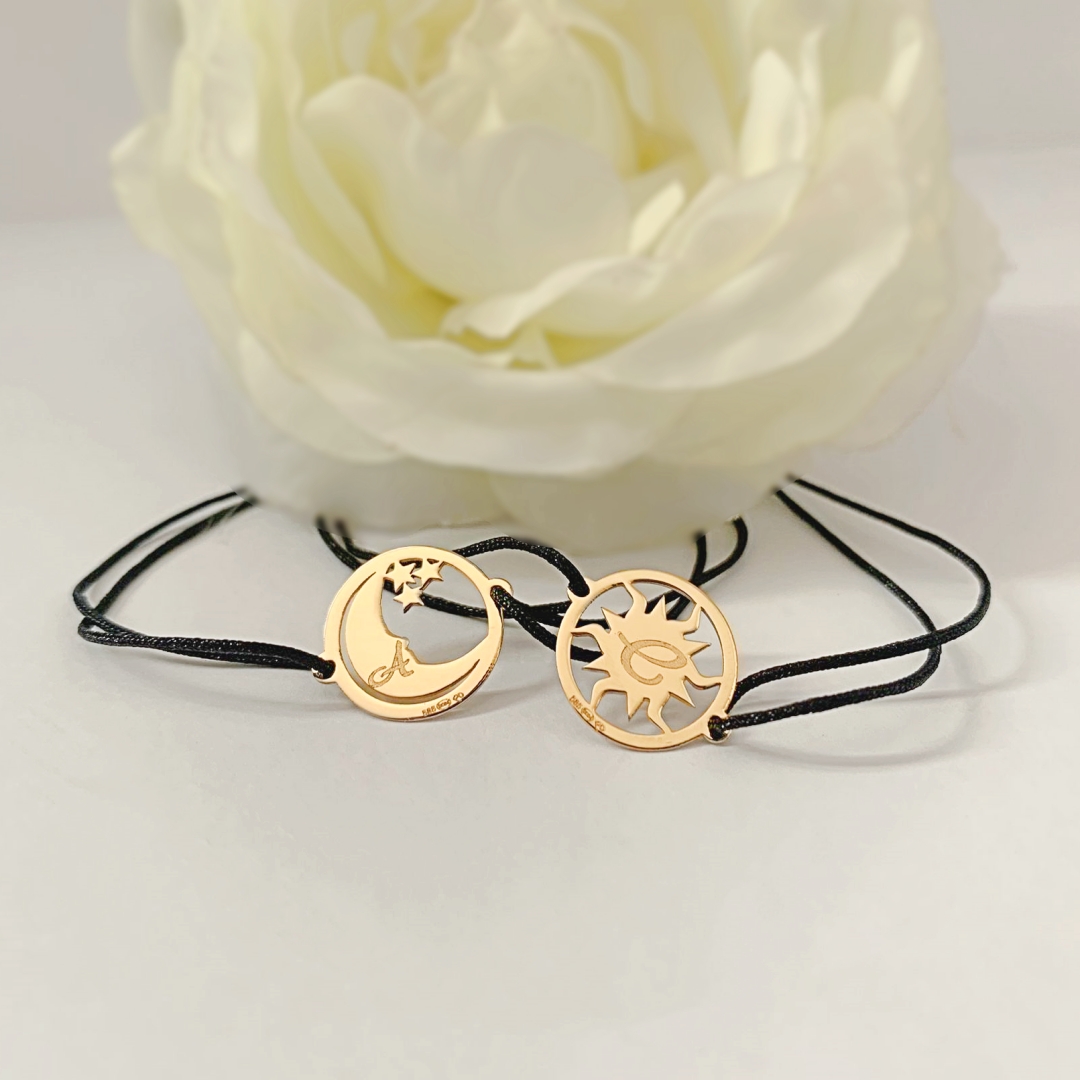 Set bratari cuplu luna si soare din aur 14K – cu snur reglabil Rubinul - Image 3