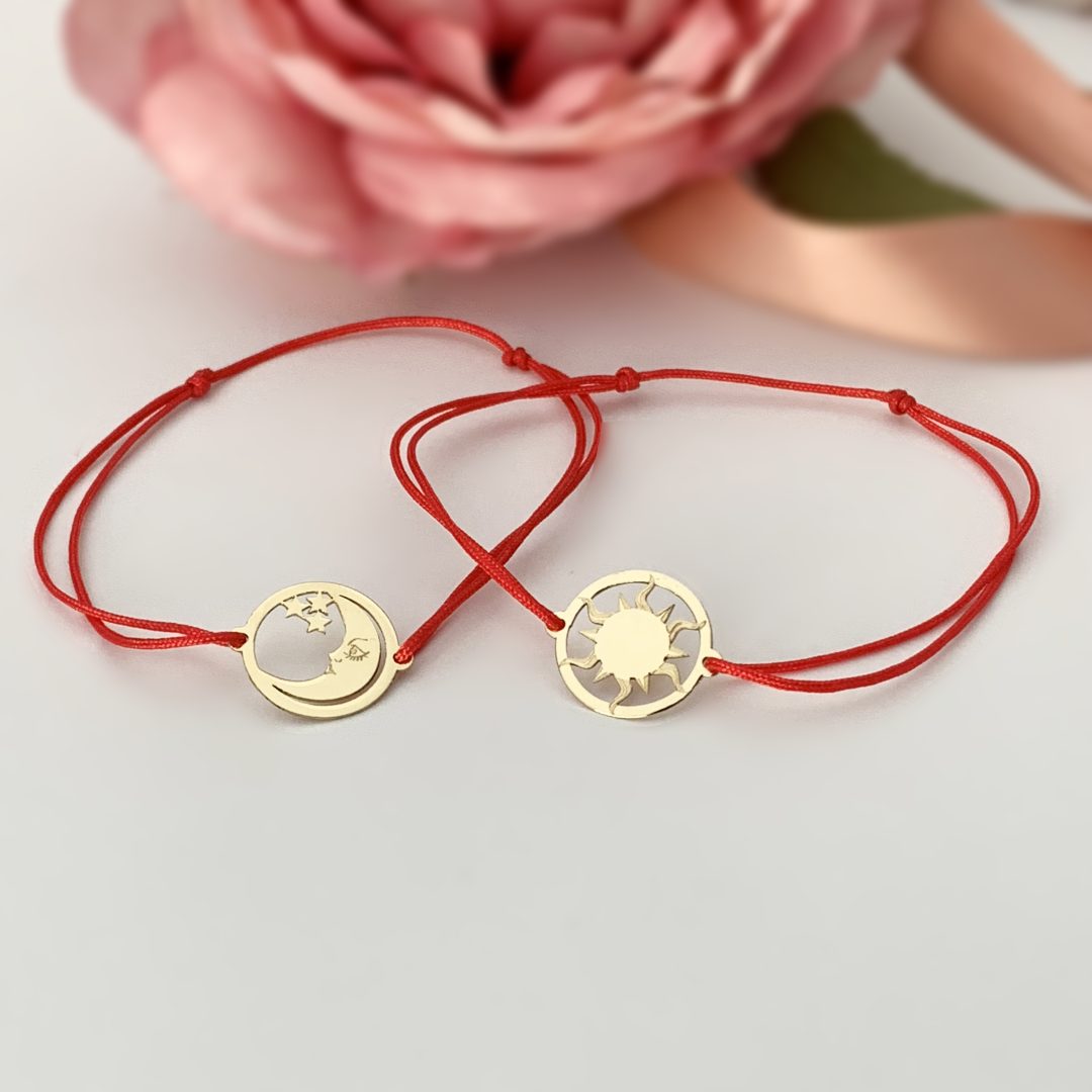 Set bratari cuplu luna si soare din aur 14K – cu snur reglabil Rubinul - Image 4