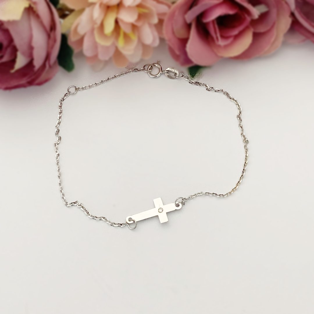Bratara lant dama si cruciulita – aur galben, alb sau roz 14K Rubinul - Image 2