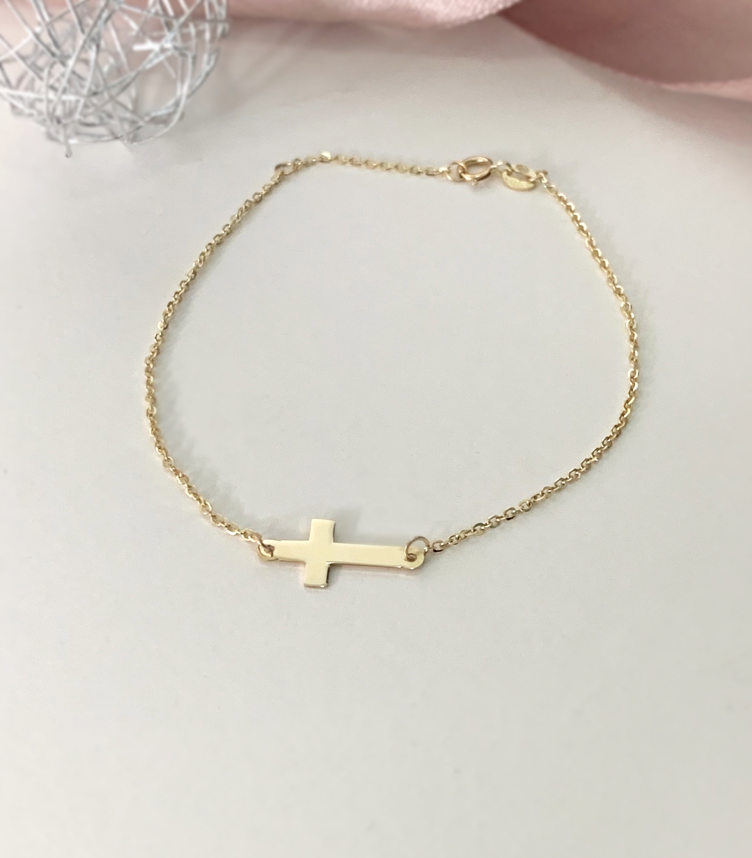 Bratara lant dama si cruciulita – aur galben, alb sau roz 14K Rubinul - Image 4