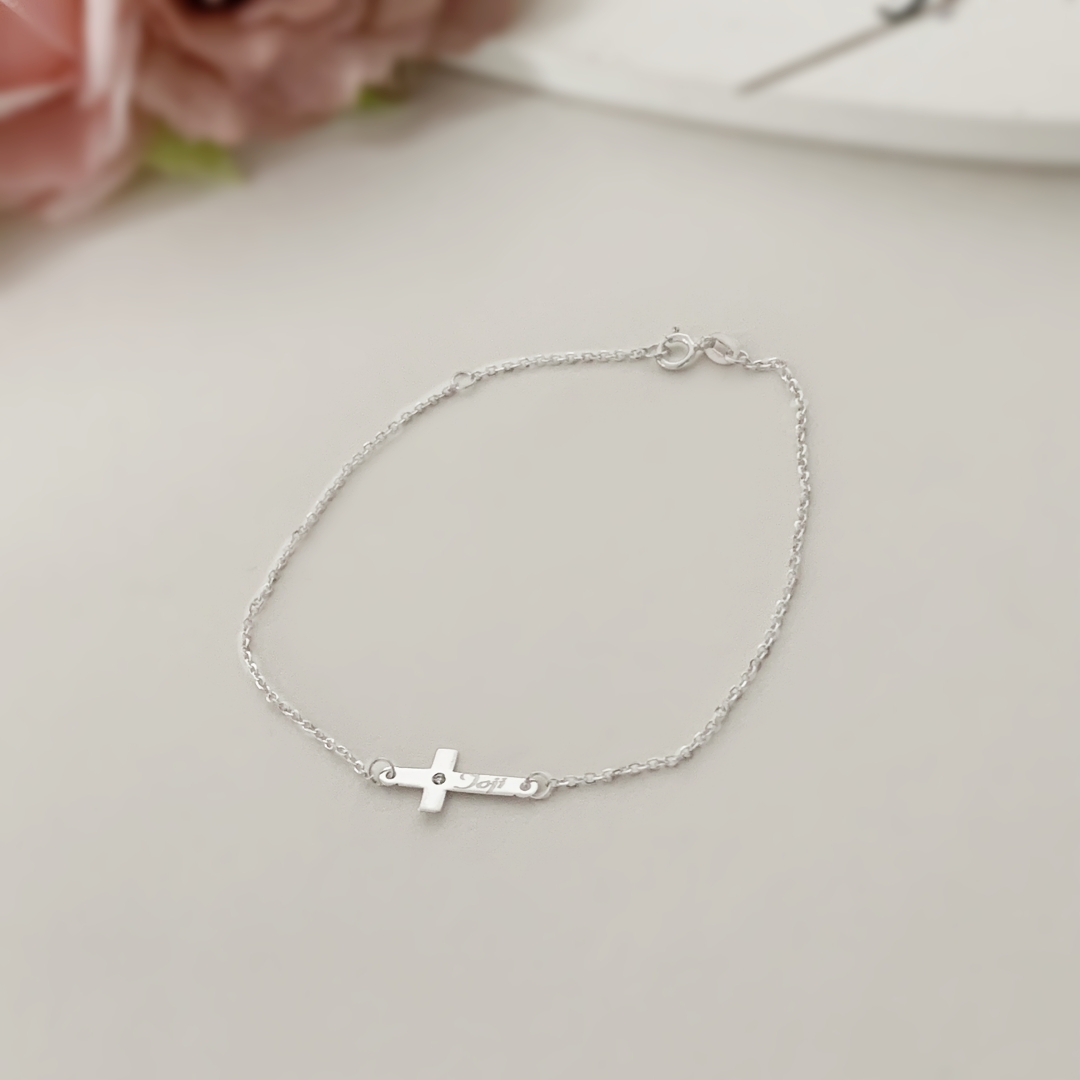 Bratara lant dama si cruciulita – aur galben, alb sau roz 14K Rubinul - Image 5