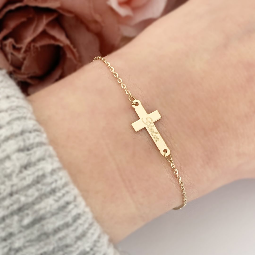 Bratara lant dama si cruciulita – aur galben, alb sau roz 14K Rubinul - Image 6