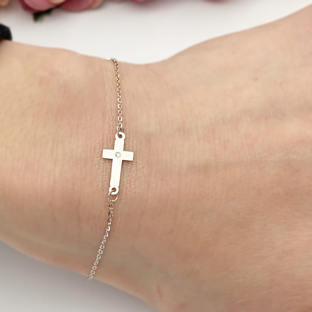 Bratara lant dama si cruciulita – aur galben, alb sau roz 14K Rubinul - Image 8