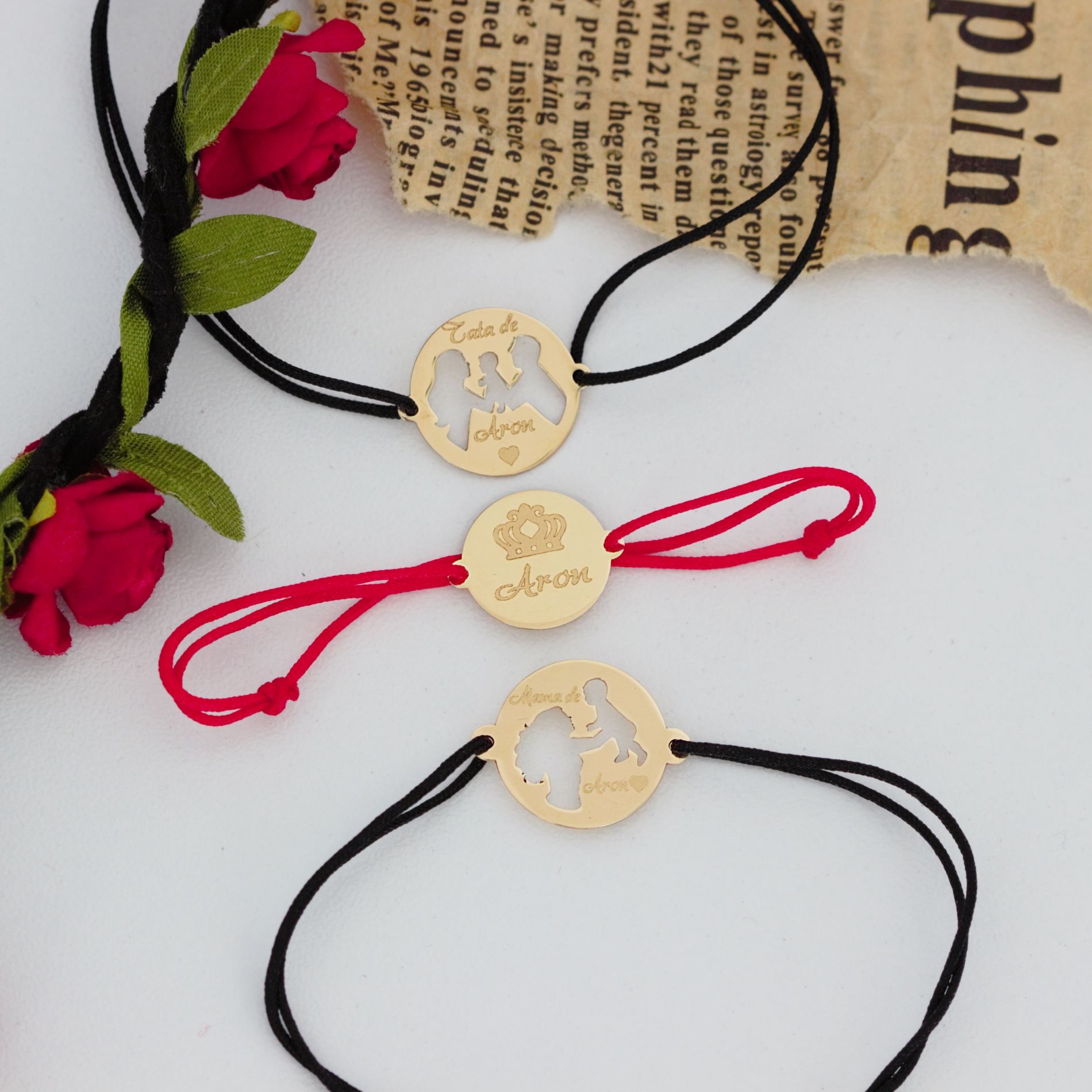 Set bratari familie – pentru mama, tata si bebe – din aur 14K – cu gravura Rubinul