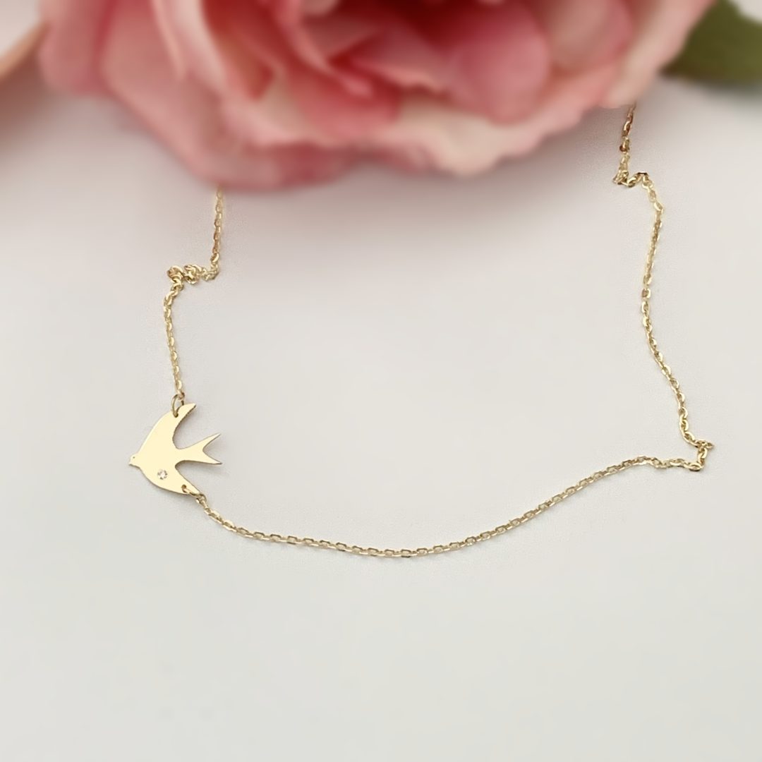 Lantisor cu model randunica – aur galben, alb sau roze 14K Rubinul - Image 4