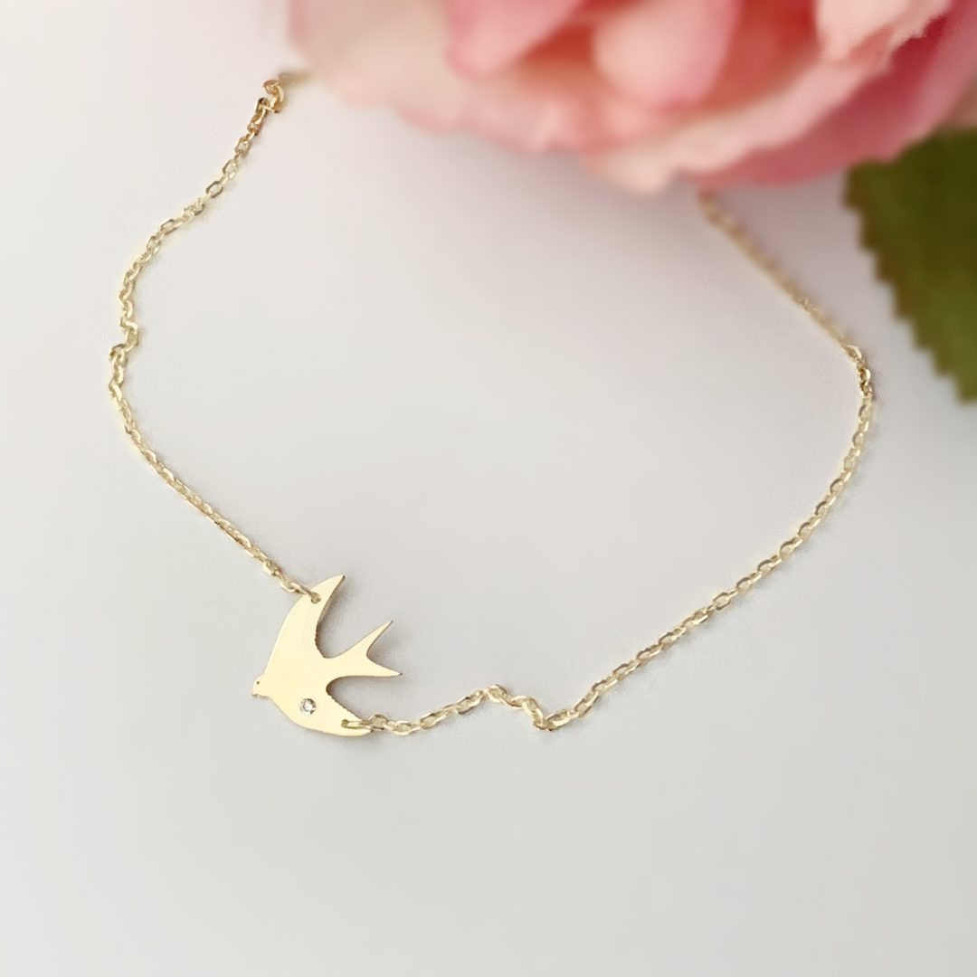 Lantisor cu model randunica – aur galben, alb sau roze 14K Rubinul - Image 5