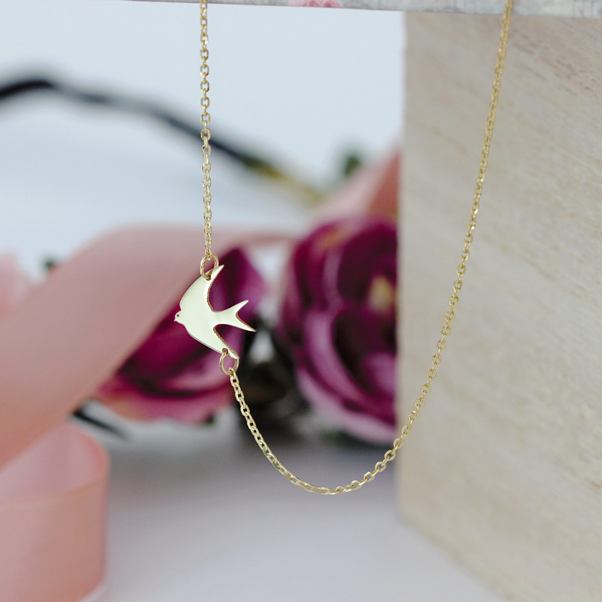 Lantisor cu model randunica – aur galben, alb sau roze 14K Rubinul - Image 6