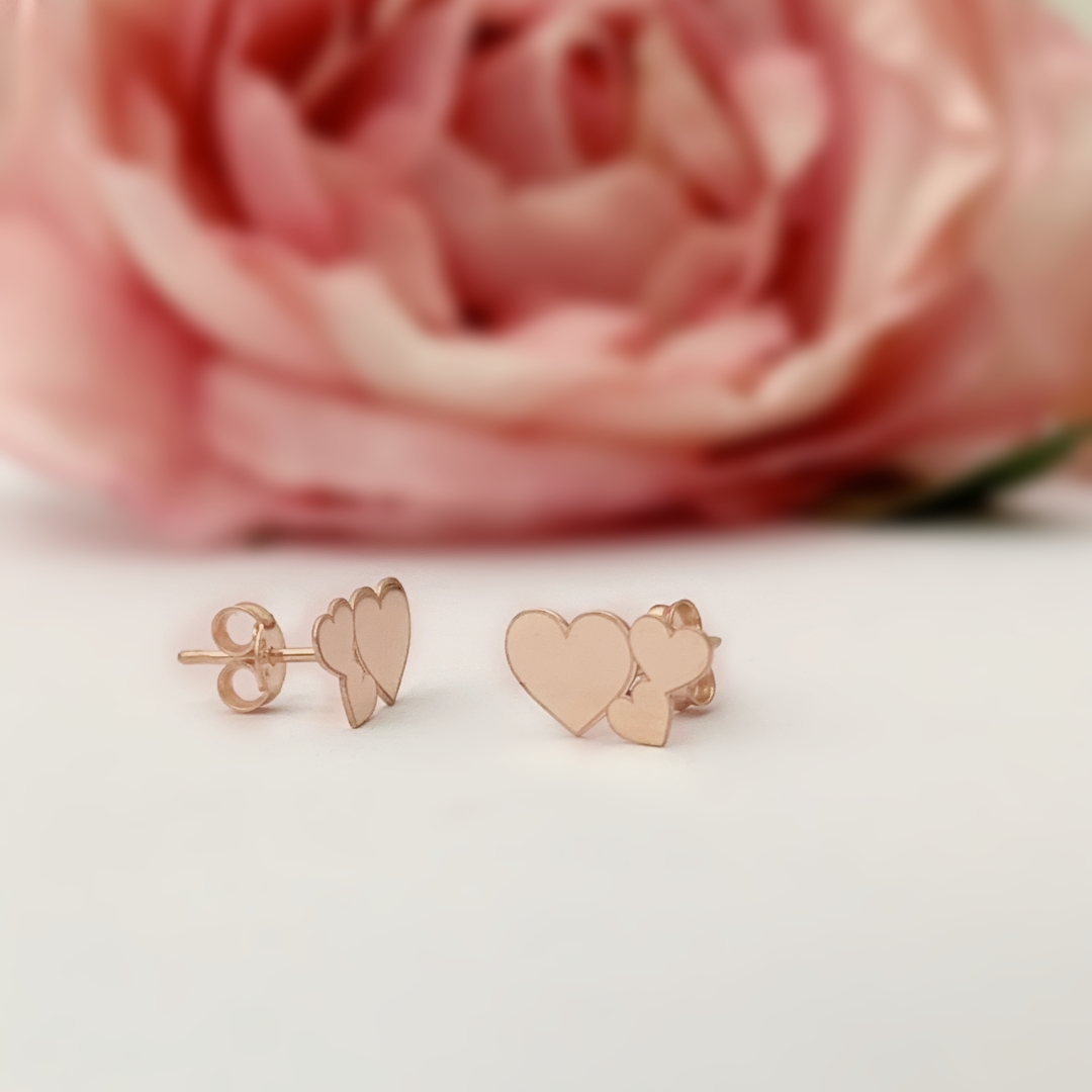Cercei din aur galben 14k model trei inimioare – pentru dama Rubinul - Image 3