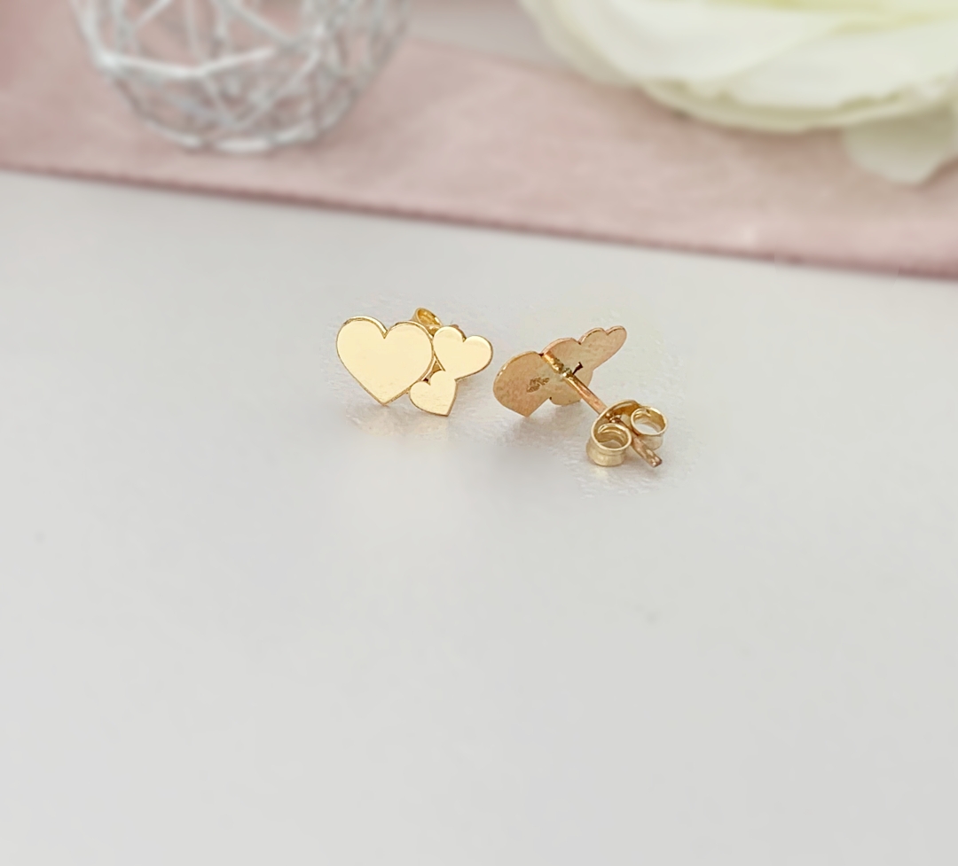Cercei din aur galben 14k model trei inimioare – pentru dama Rubinul - Image 5