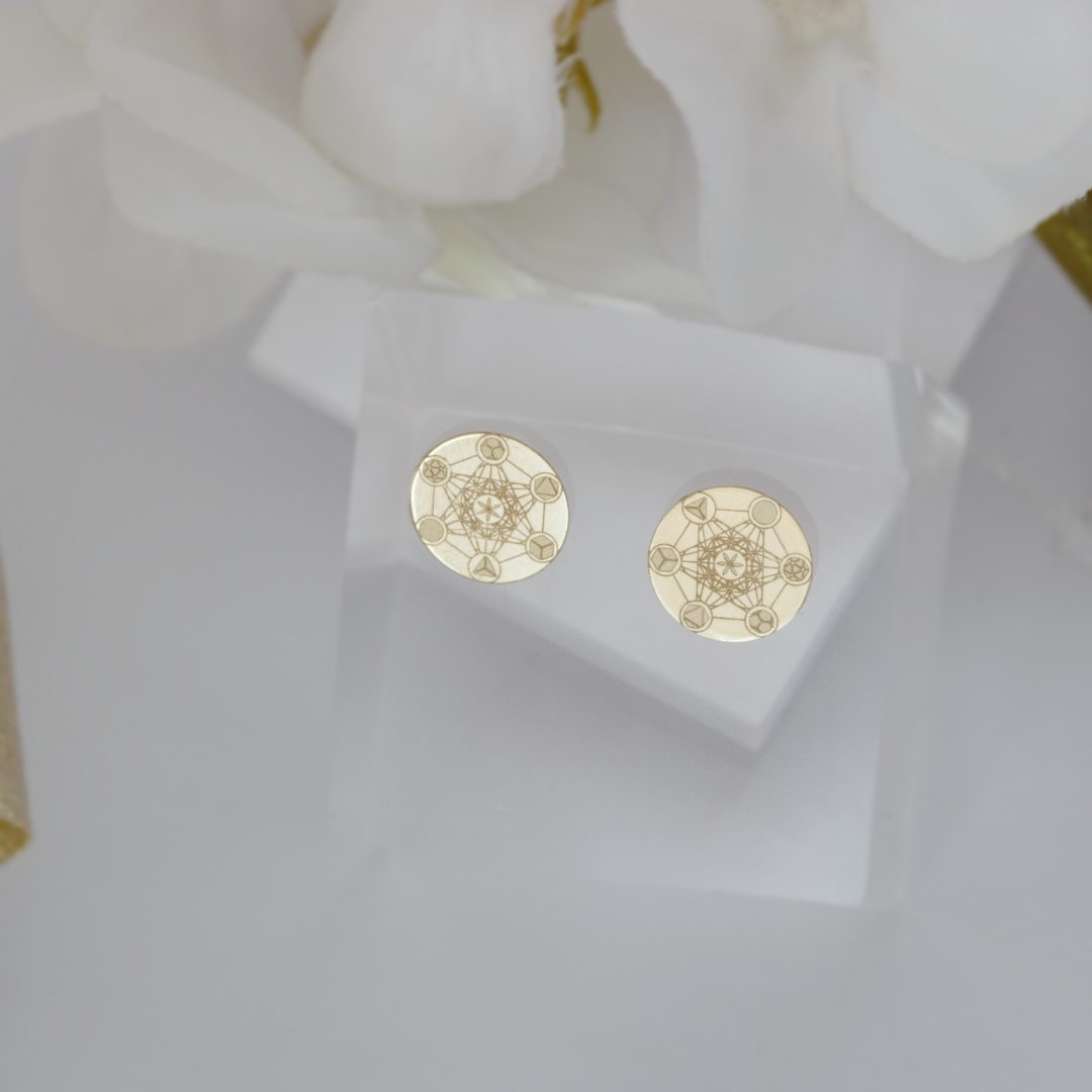 Cercei banut cu simbolul lui metatron – din aur 14k pentru dama Rubinul