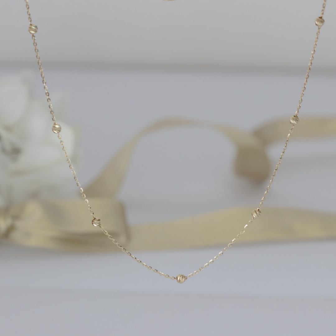 Lantisor cu bilute fixe model diamantat aur galben 14K Rubinul - Image 2