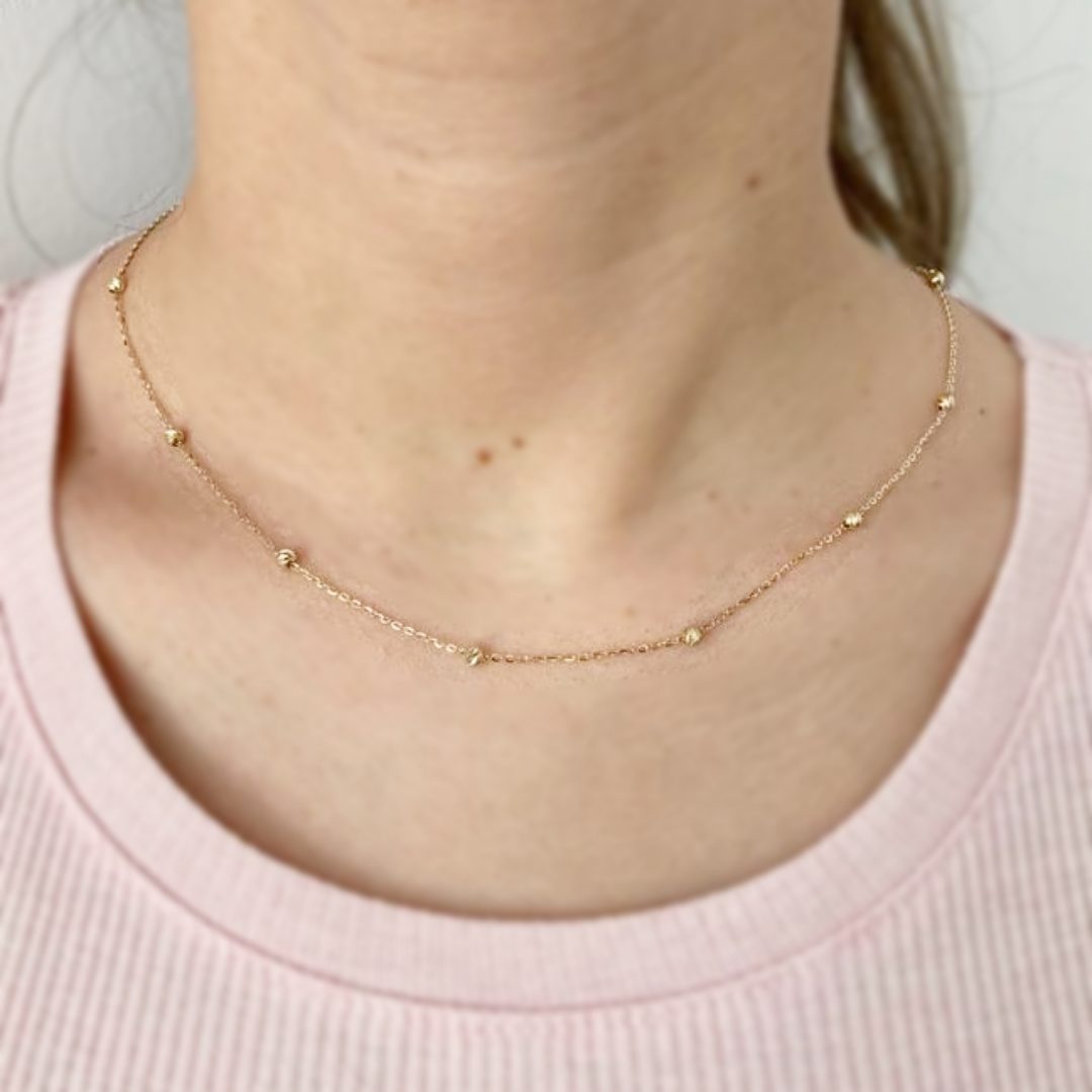 Lantisor cu bilute fixe model diamantat aur galben 14K Rubinul - Image 3