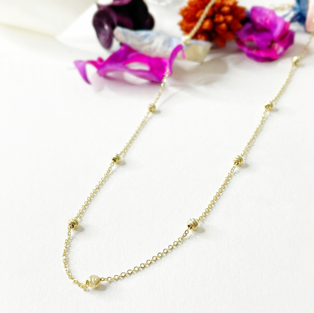 Lantisor cu bilute fixe model diamantat aur galben 14K Rubinul - Image 4