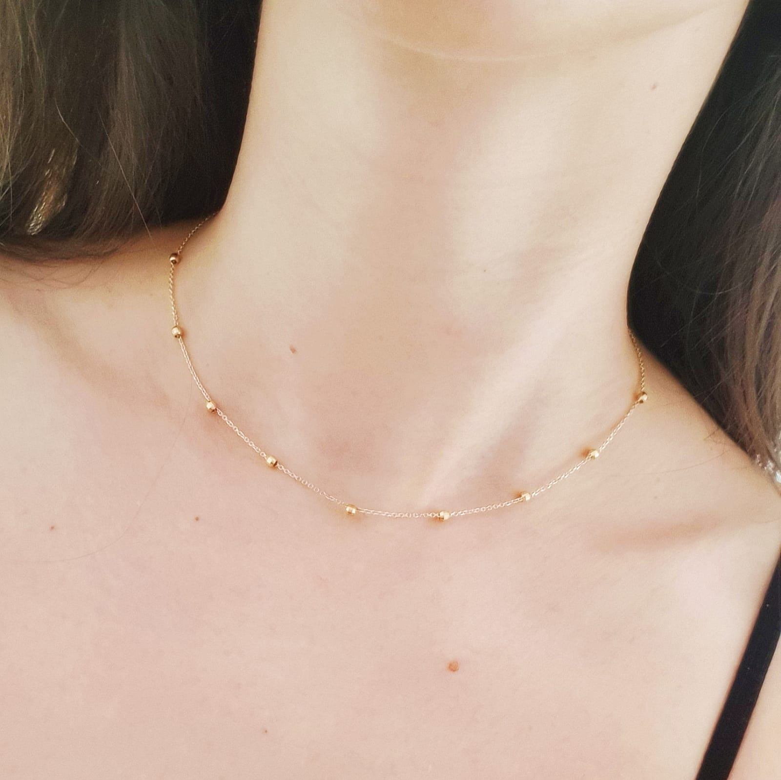 Lantisor cu bilute fixe model diamantat aur galben 14K Rubinul - Image 5