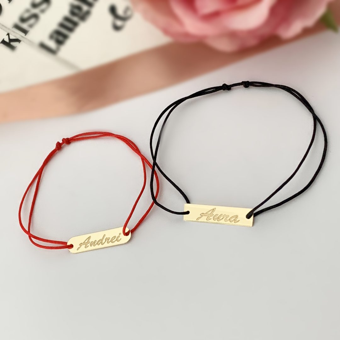 Set bratari cuplu cu placuta – din aur galben alb sau roze14K Rubinul