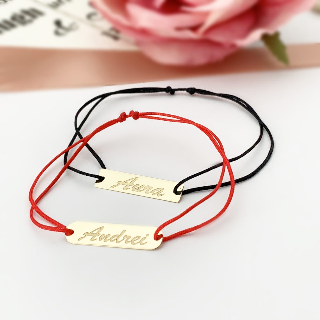 Set bratari cuplu cu placuta – din aur galben alb sau roze14K Rubinul - Image 4