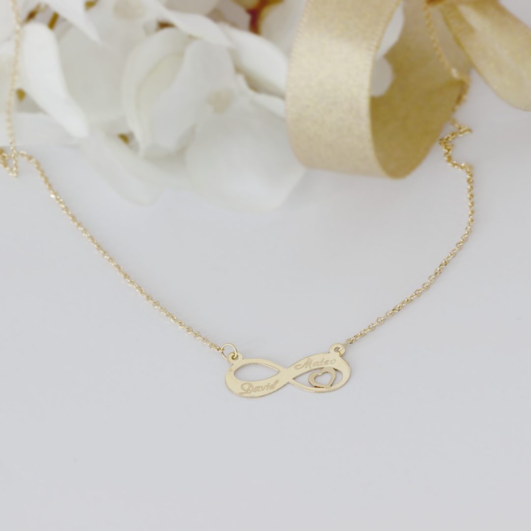 Lantisor din aur galben 14K cu model infinit si inimioara in interior Rubinul - Image 5