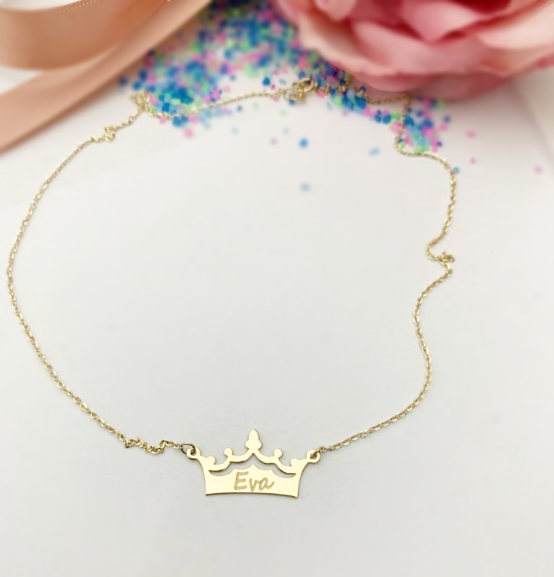 Lantisor cu simbol coroana personalizata cu gravura aur galben 14k Rubinul - Image 2