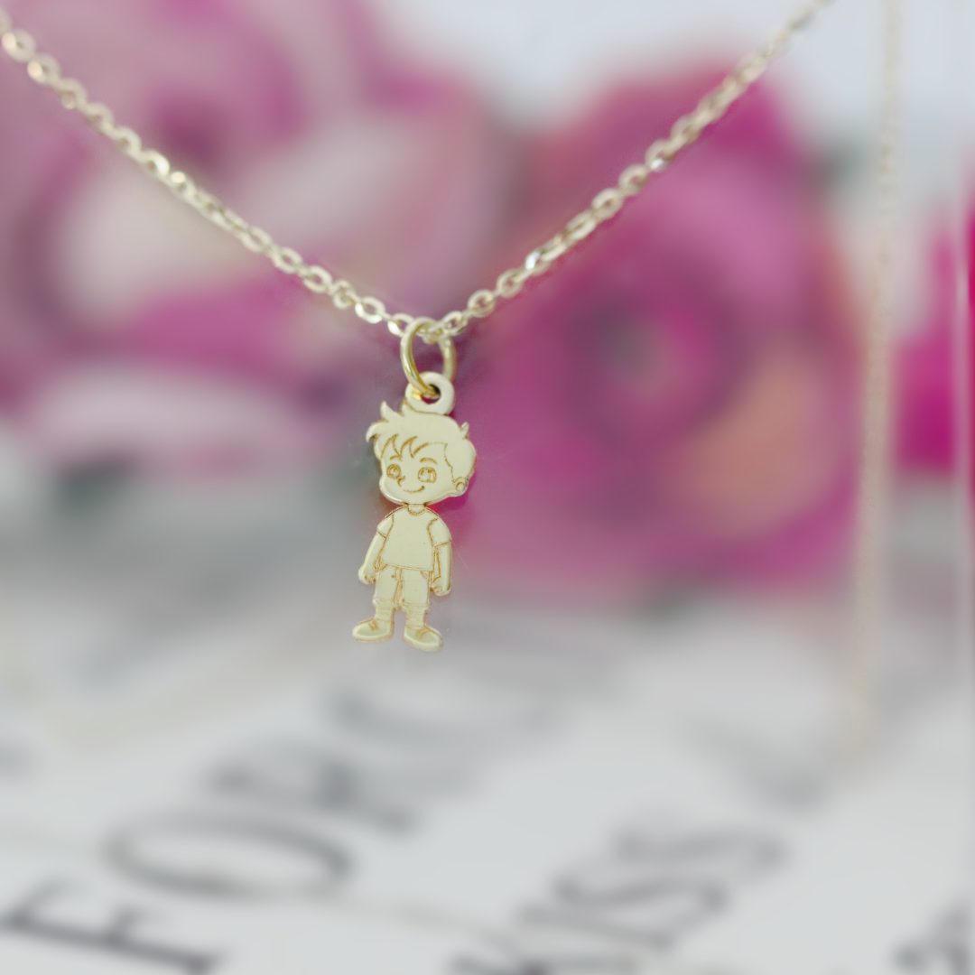 Lantisor cu baietel gravat aur galben, alb sau roze 14k Rubinul