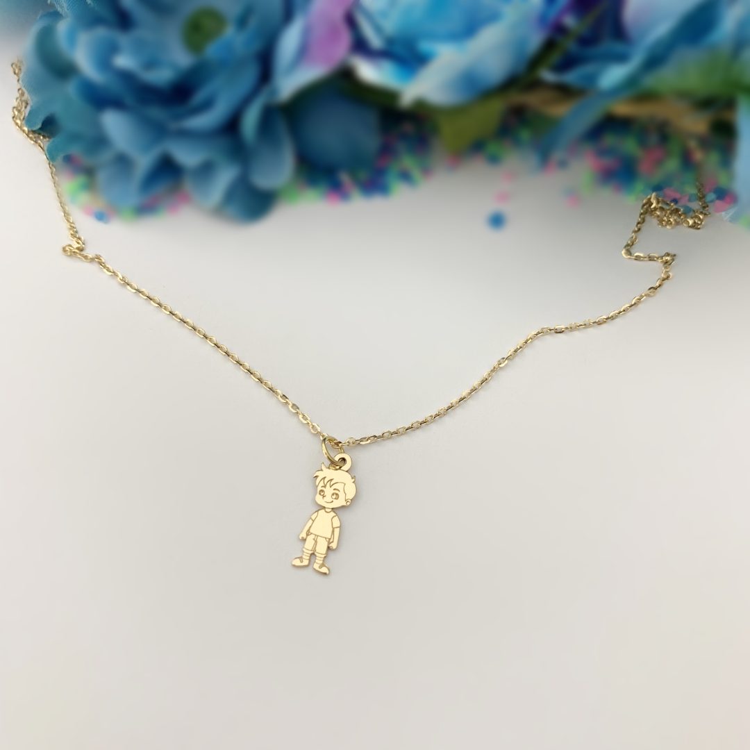 Lantisor cu baietel gravat aur galben, alb sau roze 14k Rubinul - Image 2