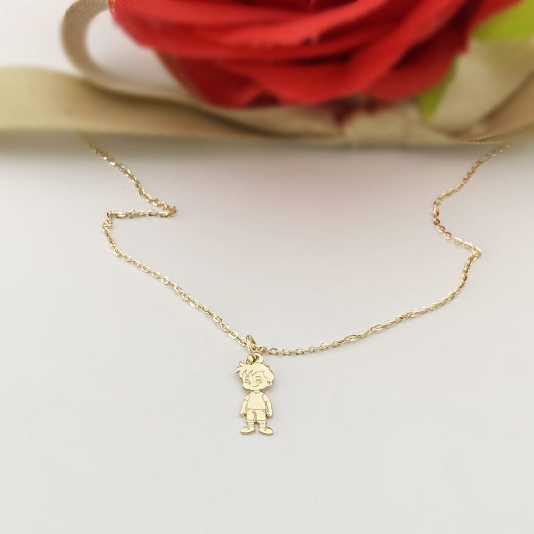 Lantisor cu baietel gravat aur galben, alb sau roze 14k Rubinul - Image 3