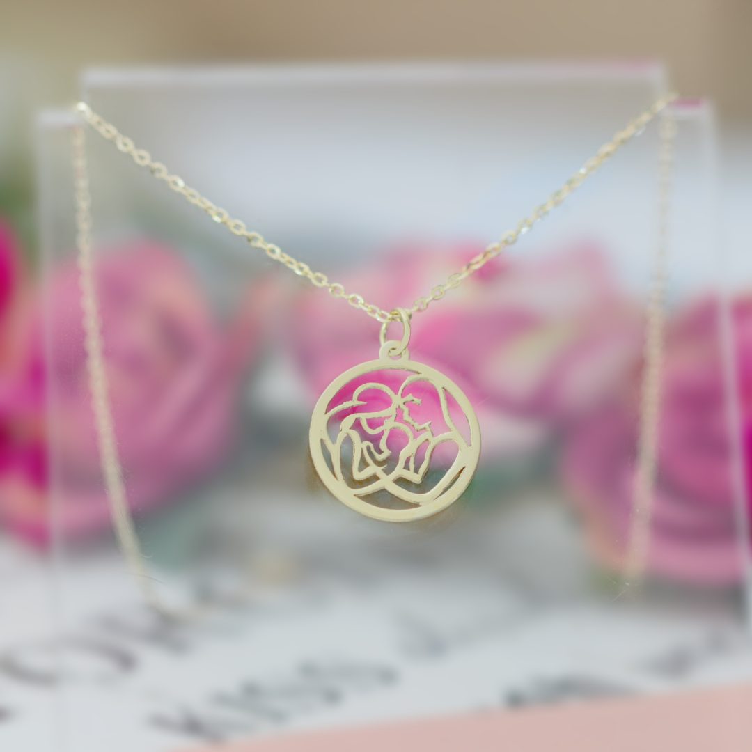 Lantisor familie mama, tata si bebe – aur galben, alb sau roze 14k Rubinul