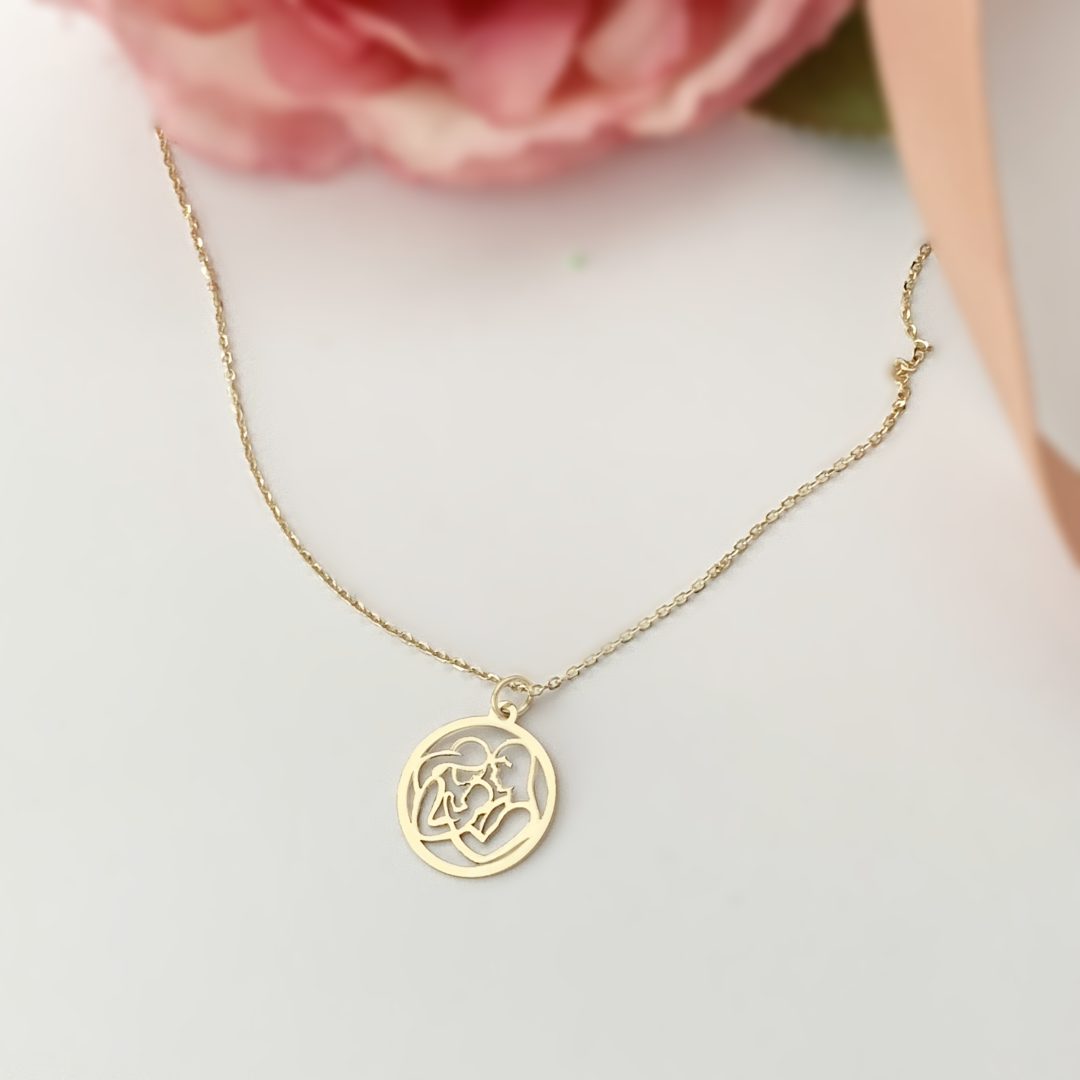 Lantisor familie mama, tata si bebe – aur galben, alb sau roze 14k Rubinul - Image 5