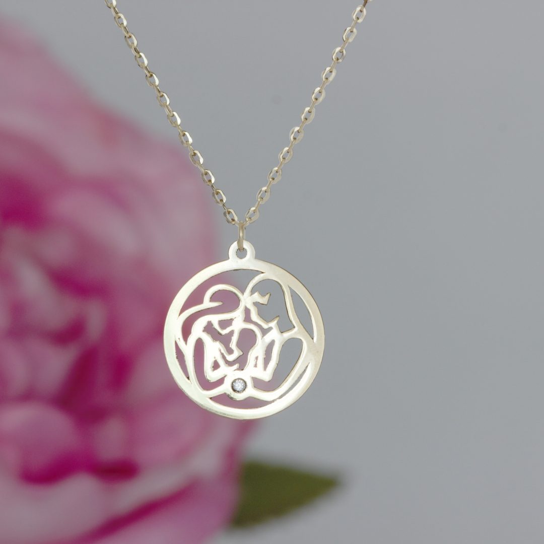 Lantisor familie mama, tata si bebe – aur galben, alb sau roze 14k Rubinul - Image 6