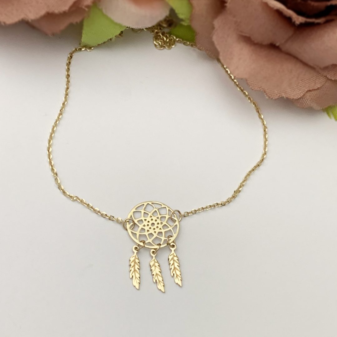 Bratara picior 24-25 cm model dreamcatcher aur galben 14k Rubinul - Image 3