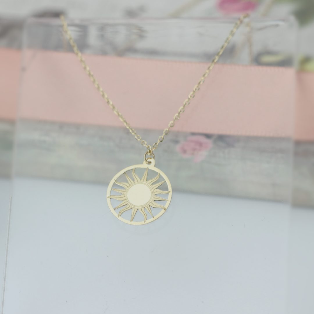 Lantisor cu pandantiv soare aur galben, alb sau roze 14K Rubinul - Image 2