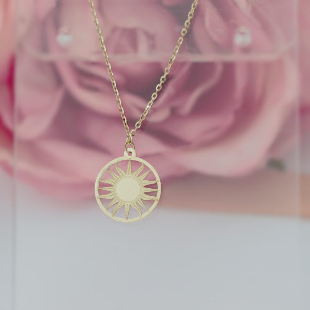 Lantisor cu pandantiv soare aur galben, alb sau roze 14K Rubinul - Image 3