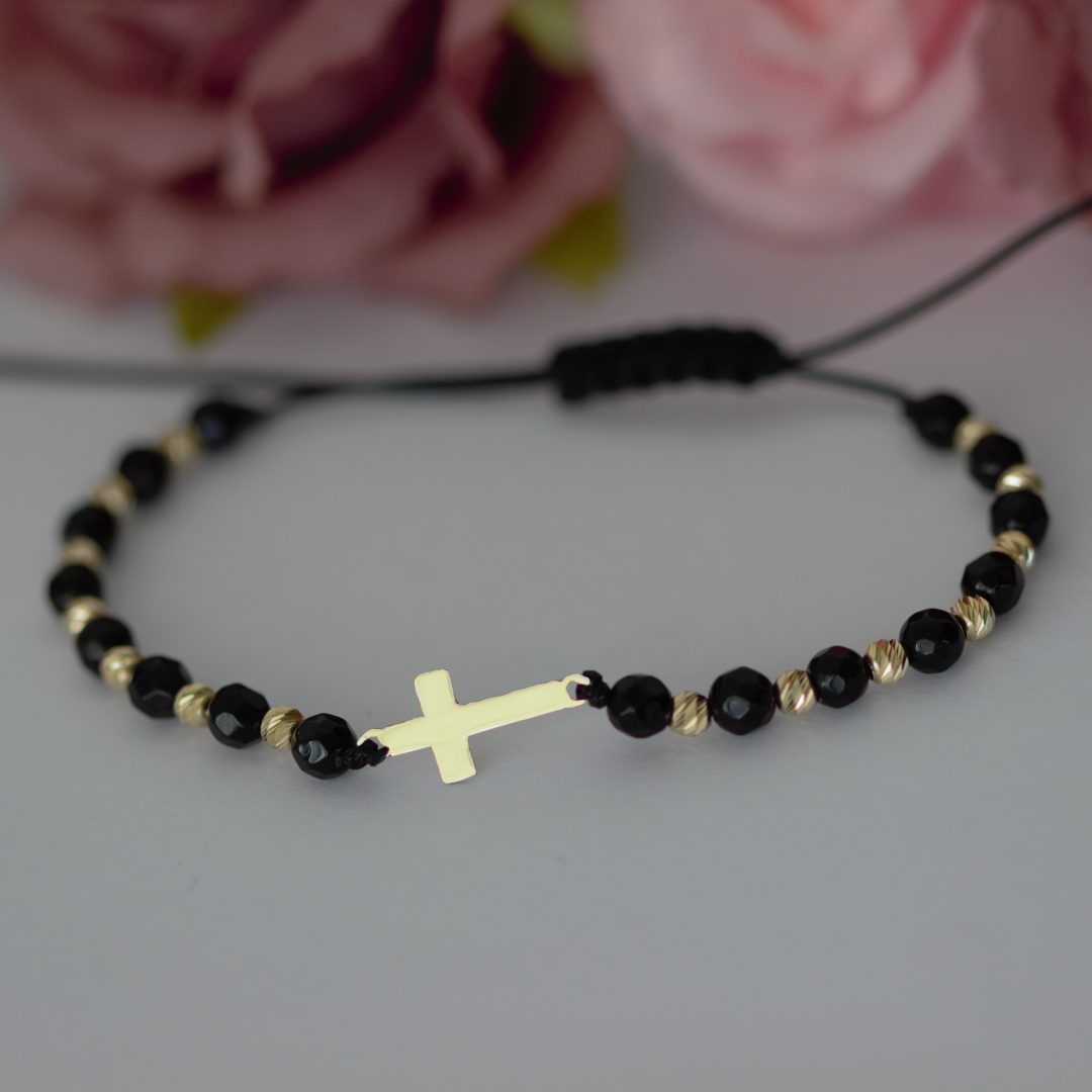 Bratara cruciulita cu bilute din aur 14K si pietre semipretioase onix Rubinul - Image 3