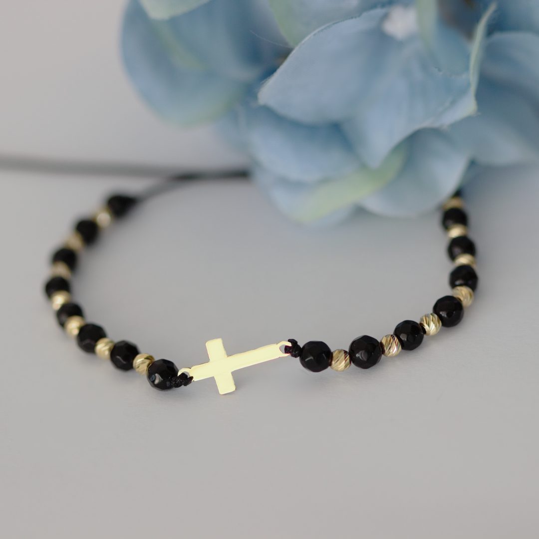 Bratara cruciulita cu bilute din aur 14K si pietre semipretioase onix Rubinul - Image 4