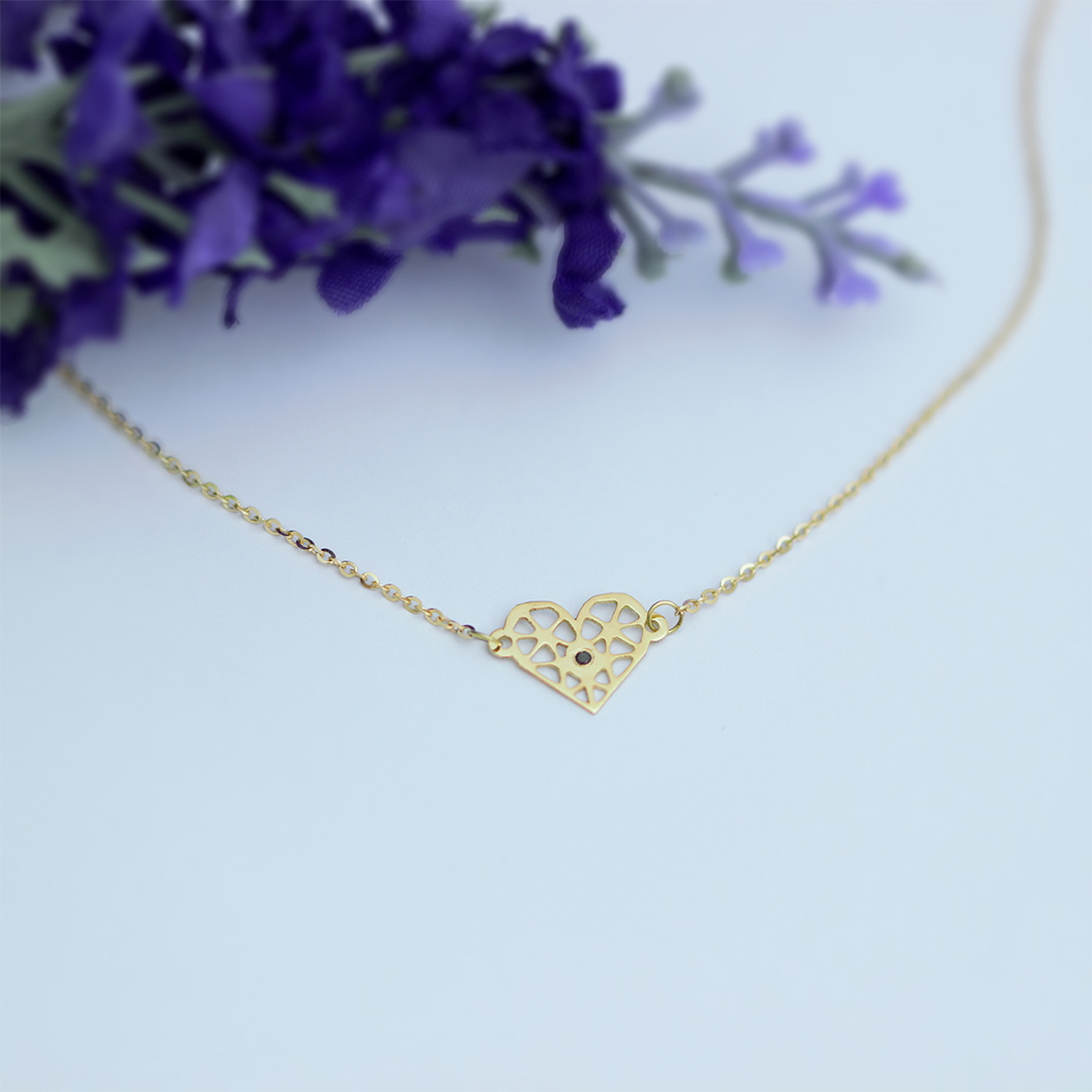 Lantisor cu inimioara decupata model deosebit aur galben, alb sau roze 14k si diamant negru Rubinul - Image 3